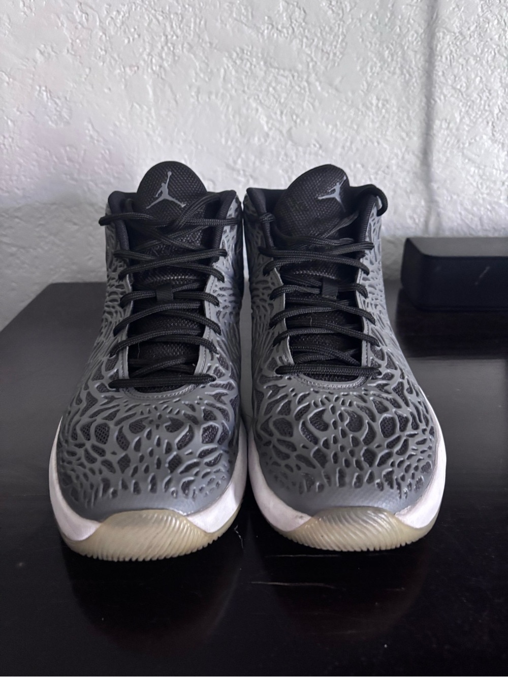 Jordan Gray and Black Laser-Cut High-Top Sneakers
